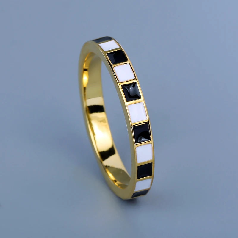New Ring for Women Black White Ring Fashion Checkerboard Ring Black Gold Jewelry Party Wedding Ring Engagement Ring - AstroVerse™