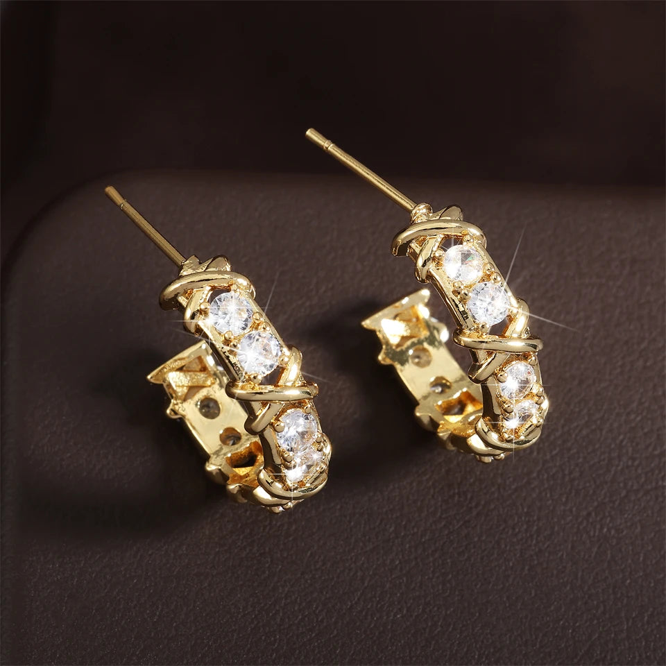 Vintage CC Design Hoop Earrings for Women Korean Fashion X Cross Zircon Earring Engagement Jewelry Gift - AstroVerse™