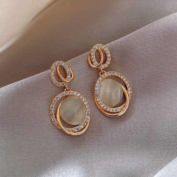 Korean Opal Earrings 925 Silver Needle - Geometric Loop Dangle 2.7cm - AstroVerse™