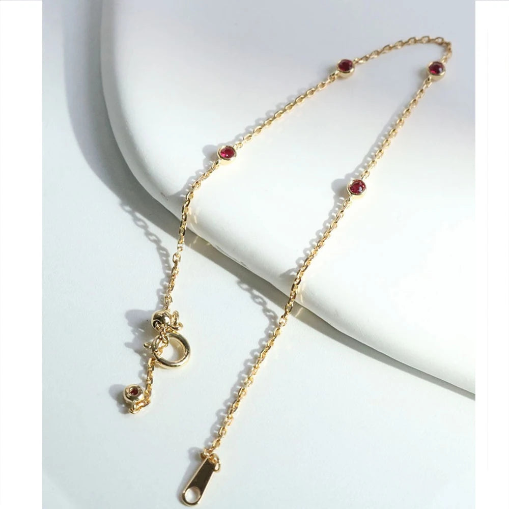 925 Sterling Silver Four-Round Ruby Zircon Bracelet