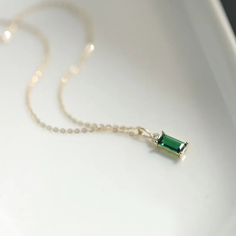 925 Sterling Silver 14K Gold Plated Emerald Green Mini Rectangle Zircon Necklace - AstroVerse™