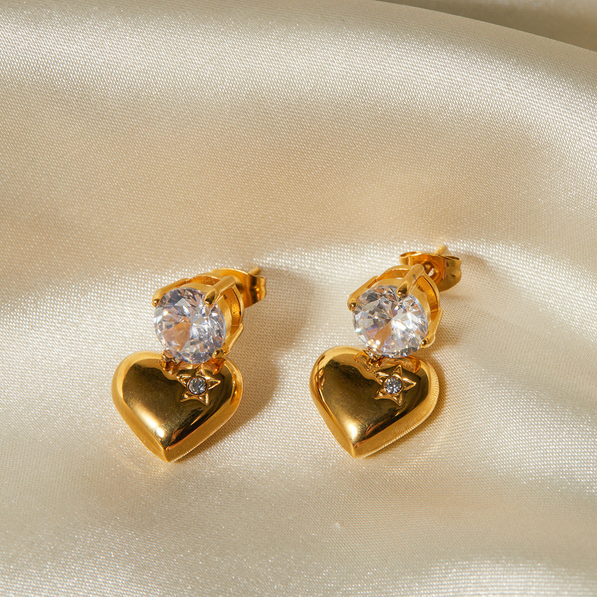 Stainless steel smooth zircon heart-shaped pendant earrings and accessories - AstroVerse™