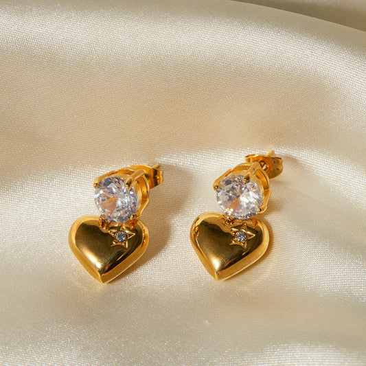 Stainless steel smooth zircon heart-shaped pendant earrings and accessories - AstroVerse™
