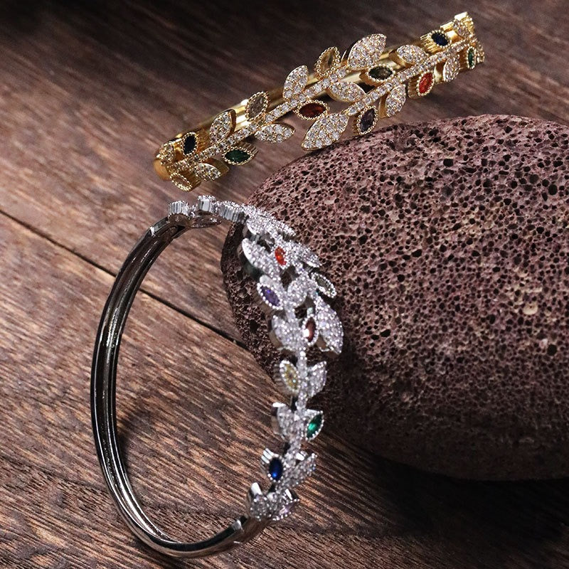 Copper Inlaid Colored Zircon Leaf Bracelet - AstroVerse™