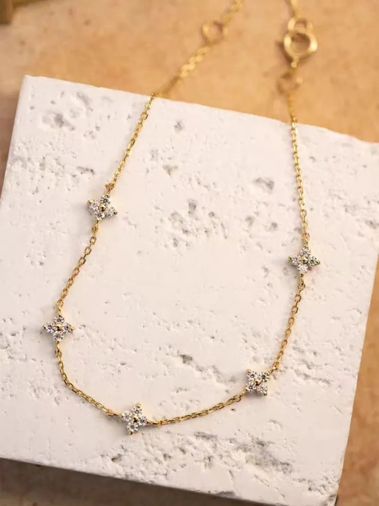 925 Sterling Silver Flower Bracelet - Five Zircon Clover Charm Gold Plated - AstroVerse™