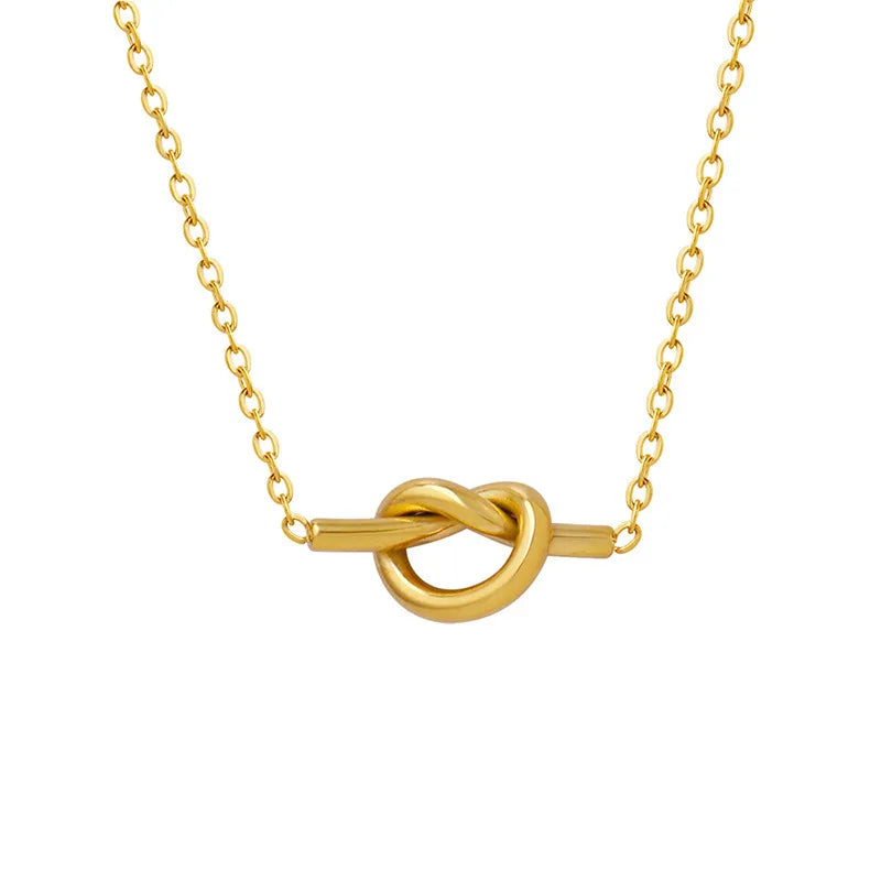 18K Gold Plated Love Knot Necklace - Titanium Steel Delicate Chain - AstroVerse™