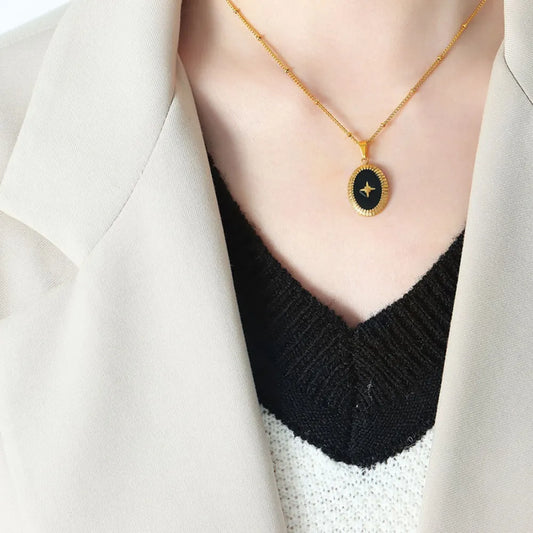 Geometric Jewelry Dripping Oil Star Elliptical Titanium Steel Pendant Necklace - AstroVerse™
