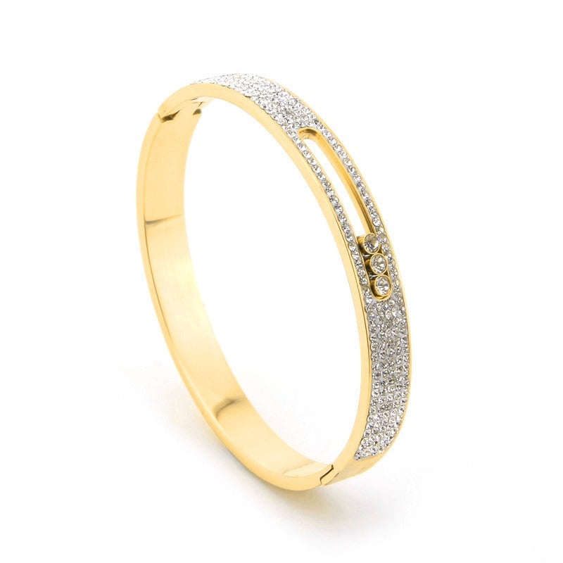 Handmade titanium steel movable three diamond rose gold women's bracelet with versatile and fashionable charm - AstroVerse™