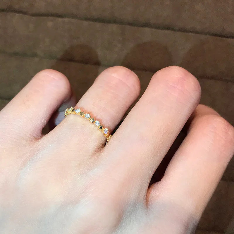 925 Sterling Silver Zircon Ring - 14K Gold Plated Minimalist Band - AstroVerse™