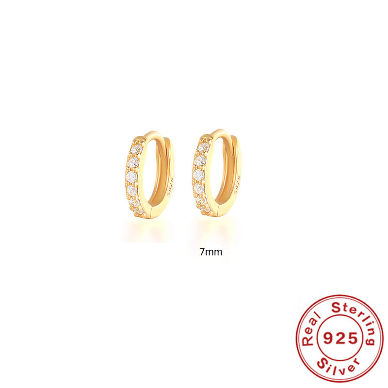 S925 Sterling Silver Circle Earrings with Turquoise and Diamond Inlay 18K Gold Plated Stud Earrings Jewelry