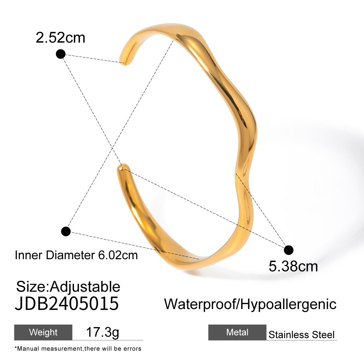 18K Gold Stainless Steel Fine Ripple Open Bangle – INS Minimalist - AstroVerse™