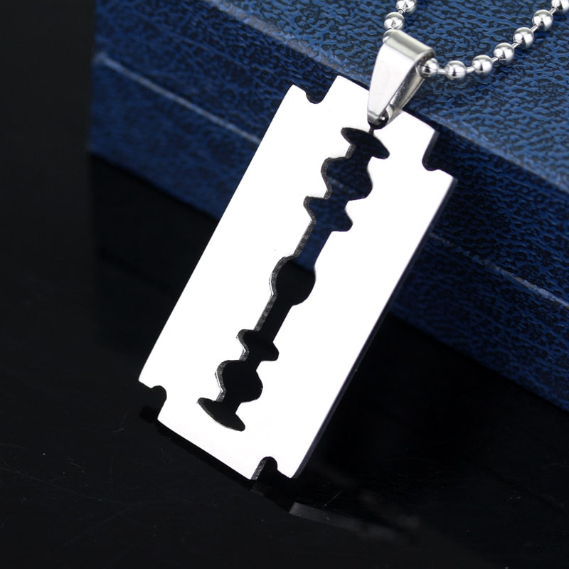 Razor Blade Necklace Stainless Steel - Men's Silver Pendant 60cm Chain - AstroVerse™