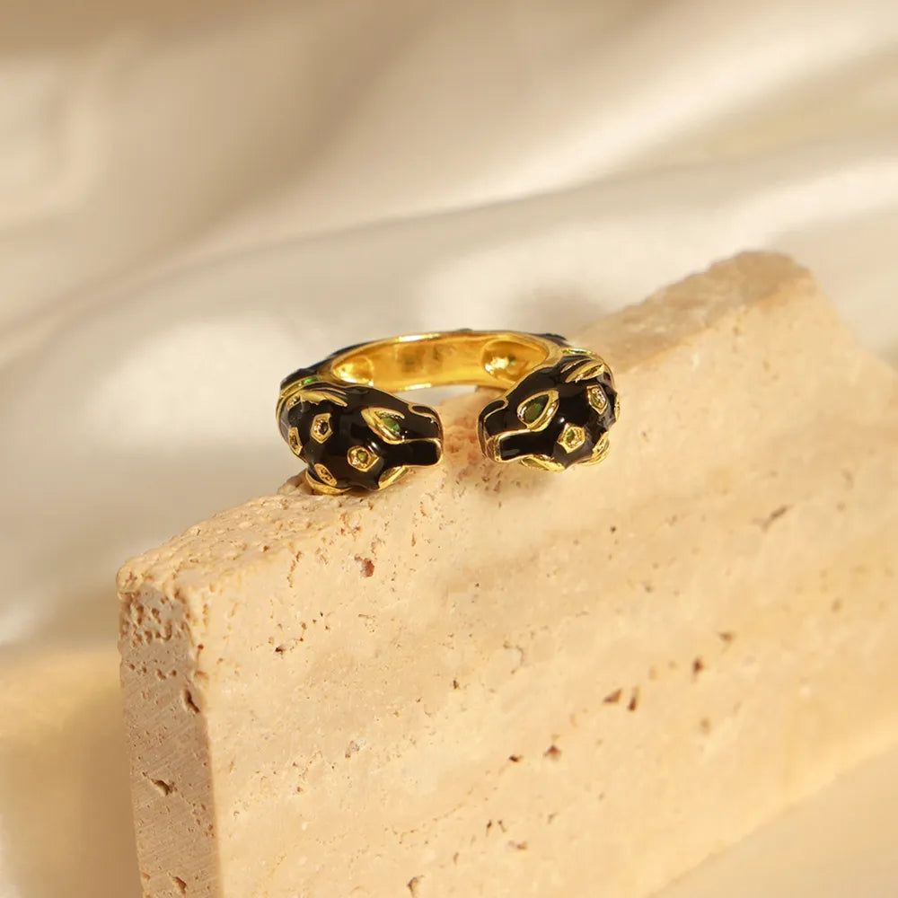 Black Panther Ring - Enamel Open Band with Crystals Adjustable - AstroVerse™