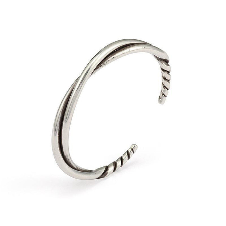 Handmade Twisted Wire Bracelet Men's Trendy Retro Pure Silver Open Bracelet Niche Design Jewelry - AstroVerse™