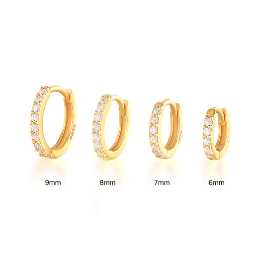 Sterling silver circle stud earrings with turquoise and diamond inlays, 18K gold plated jewelry by eprolo.