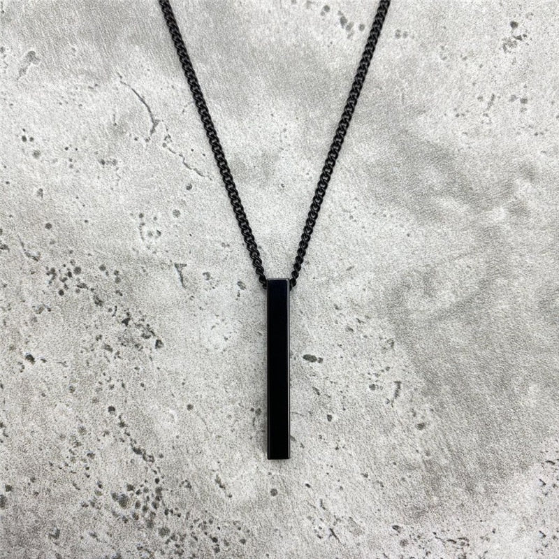 Black Rectangle Pendant Necklace Men - Stainless Steel Cuban Chain - AstroVerse™