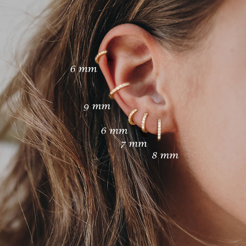 S925 Sterling Silver Circle Earrings with Turquoise and Diamond Inlay 18K Gold Plated Stud Earrings Jewelry