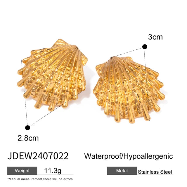 Creative Stainless Steel 18k Gold Plated Ocean Style Shell Ribbed Hammer Grain Earrings Personalized Jewelry Attractive Women - AstroVerse™