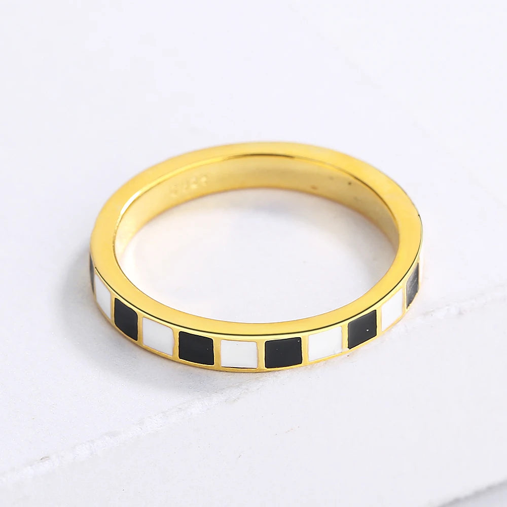 New Ring for Women Black White Ring Fashion Checkerboard Ring Black Gold Jewelry Party Wedding Ring Engagement Ring - AstroVerse™