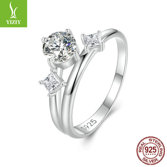 Double Band Zircon Ring 925 Silver - Platinum Plated Stacking Wedding Ring - AstroVerse™