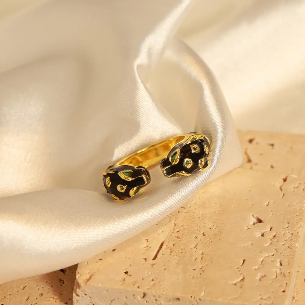 Black Panther Ring - Enamel Open Band with Crystals Adjustable - AstroVerse™