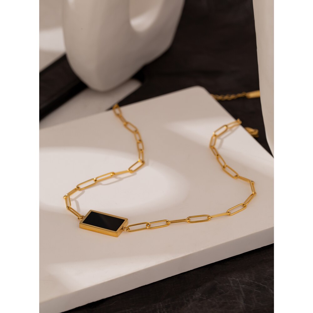 Yhpup Temperament Square Pendant Stainless Steel Necklace – Gold Plated - AstroVerse™