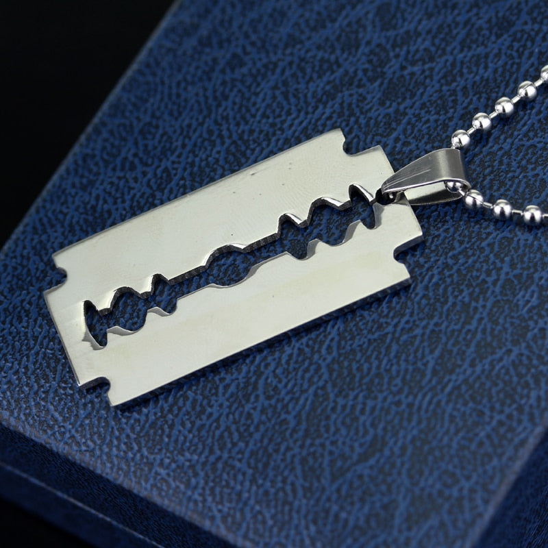 Razor Blade Necklace Stainless Steel - Men's Silver Pendant 60cm Chain - AstroVerse™