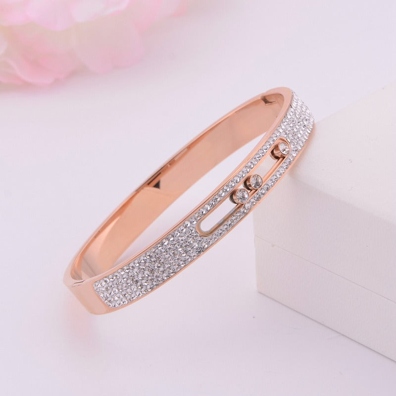 Handmade titanium steel movable three diamond rose gold women's bracelet with versatile and fashionable charm - AstroVerse™