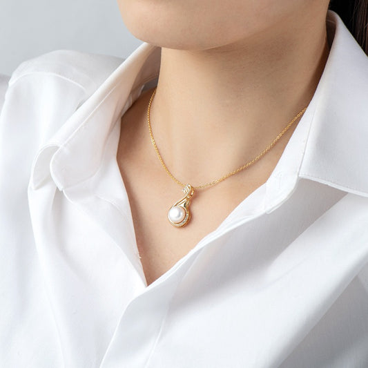Little Swan White Freshwater Pearl Necklace Women's Fashion and Elegance Gold Wrapped Pendant - AstroVerse™