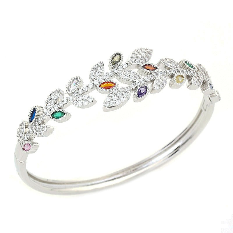Copper Inlaid Colored Zircon Leaf Bracelet - AstroVerse™