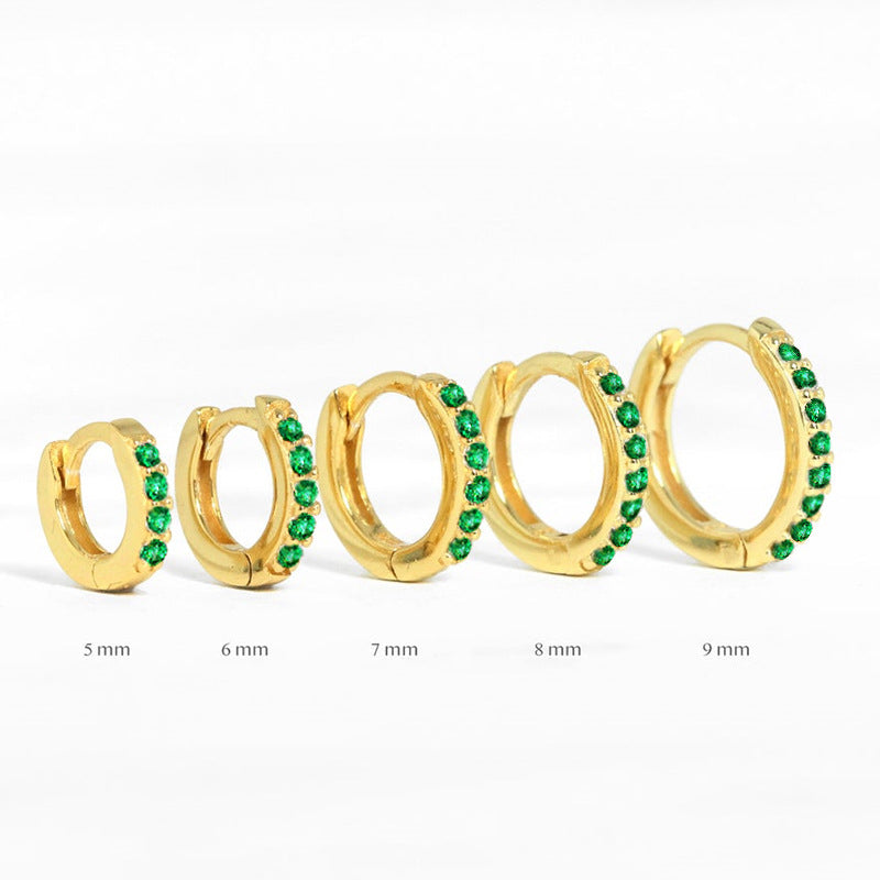 S925 Sterling Silver Circle Earrings with Turquoise and Diamond Inlay 18K Gold Plated Stud Earrings Jewelry