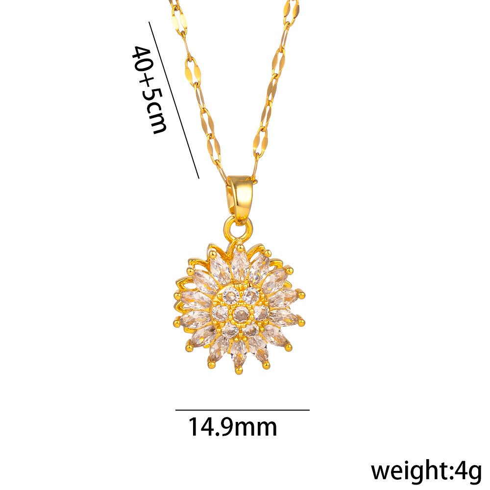 Rotating Sunflower Necklace with Full Diamond Daisy Collar Chain Female - AstroVerse™