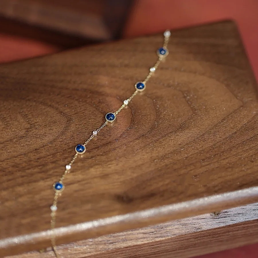 Delicate Blue Zircon Bracelet 925 Silver - Gold Plated Thin Chain - AstroVerse™