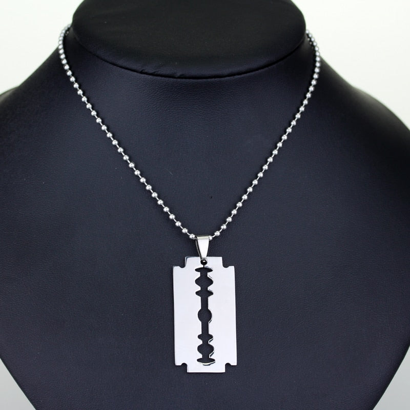 Razor Blade Necklace Stainless Steel - Men's Silver Pendant 60cm Chain - AstroVerse™