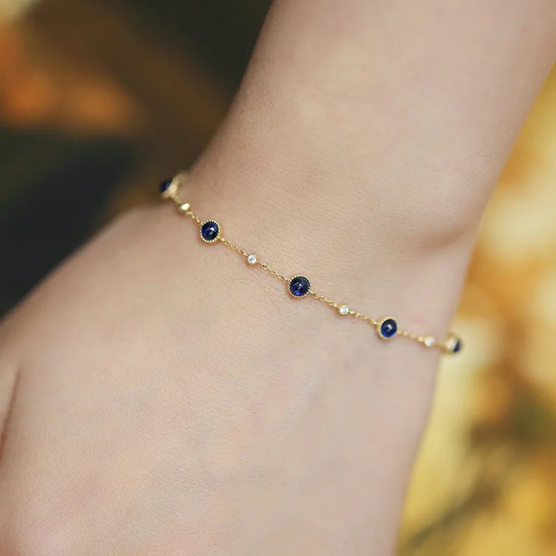 Delicate Blue Zircon Bracelet 925 Silver - Gold Plated Thin Chain - AstroVerse™