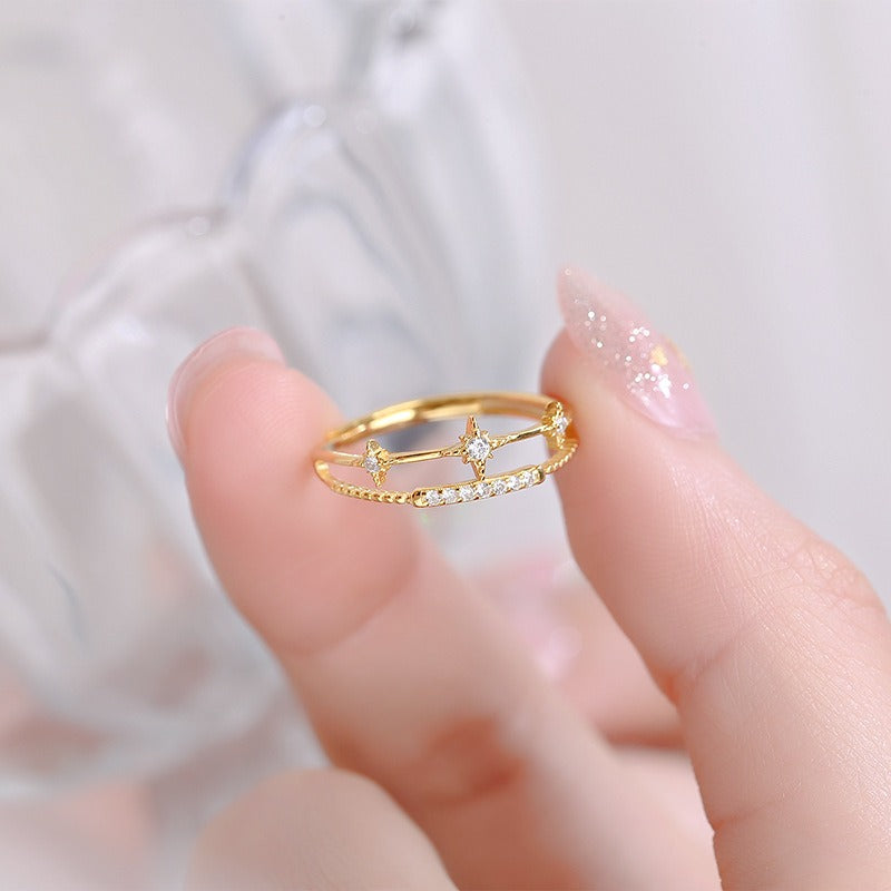 Jewelry S925 Silver Octomoment Double Layer Ring Ins Trendy Niche Design Index Finger Ring Fashion Open Women's Ring
