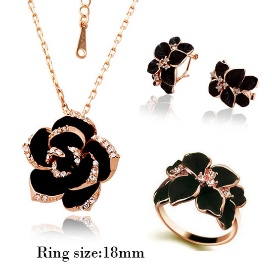 Rose Flower Enamel Jewelry Set - AstroVerse™