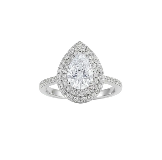 Pear-Shaped Zircon Ring - Water Drop Wedding Engagement Band Silver