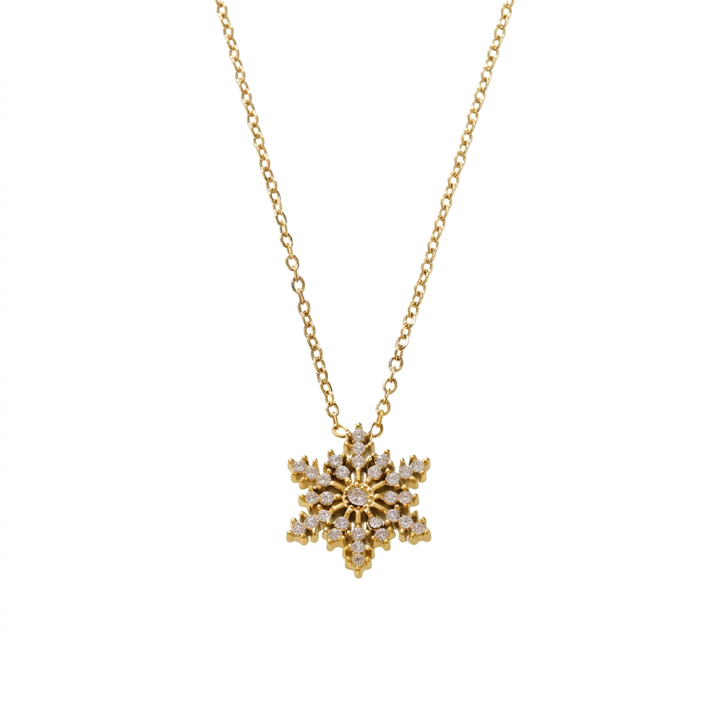Stainless steel Inland Zircon Snowflake Necklace with snowflake pendant, showcasing sparkling zircon stones on a sleek chain.