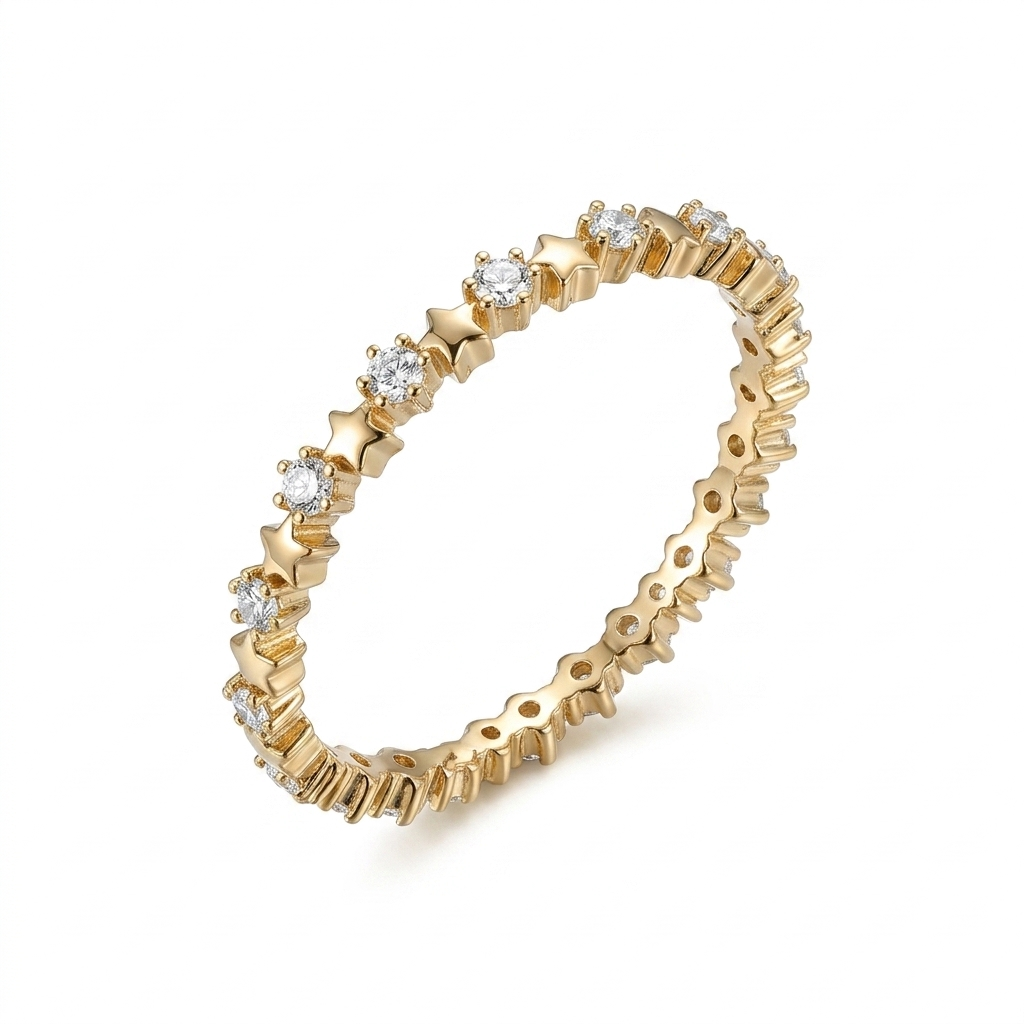 925 Sterling Silver Zircon Ring - 14K Gold Plated Minimalist Band