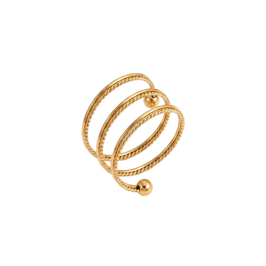 Titanium steel wrap ring with a sleek, modern design, featuring a smooth, polished finish and intricate wrapping detail.