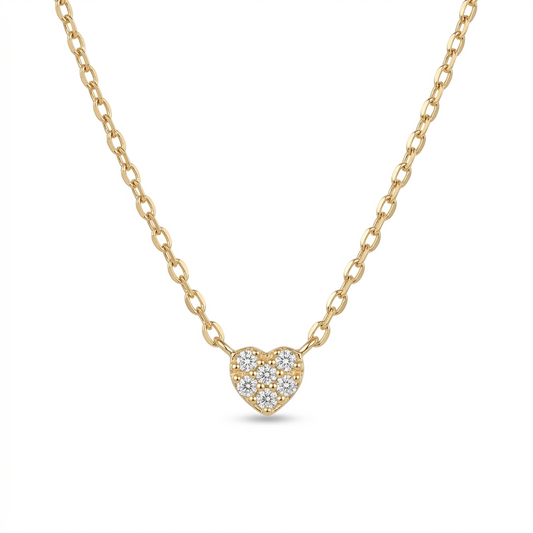 Dainty Heart Necklace 925 Silver - 14K Gold Plated Diamond Pendant