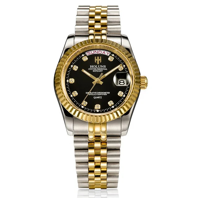 Holuns Men Watches Luxury Top Brand Gold Diamond Role Quartz Stainless Steel Calendar Relogio Masculino Wrist Watch Clock - AstroVerse™