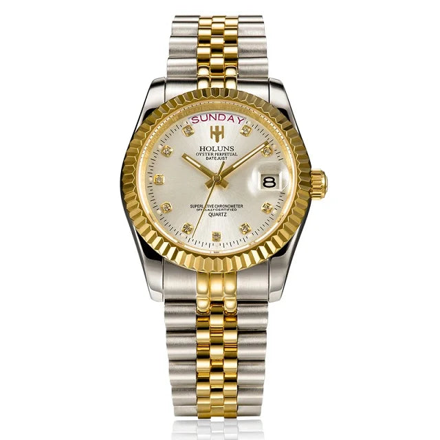 Holuns Men Watches Luxury Top Brand Gold Diamond Role Quartz Stainless Steel Calendar Relogio Masculino Wrist Watch Clock - AstroVerse™
