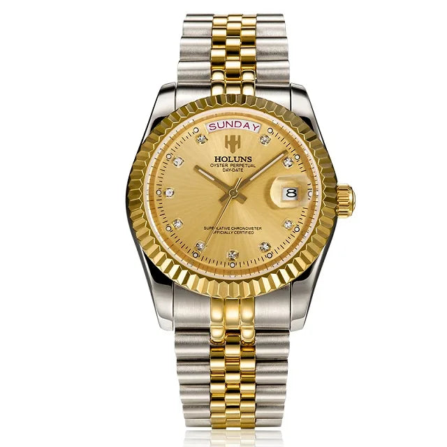 Holuns Men Watches Luxury Top Brand Gold Diamond Role Quartz Stainless Steel Calendar Relogio Masculino Wrist Watch Clock - AstroVerse™