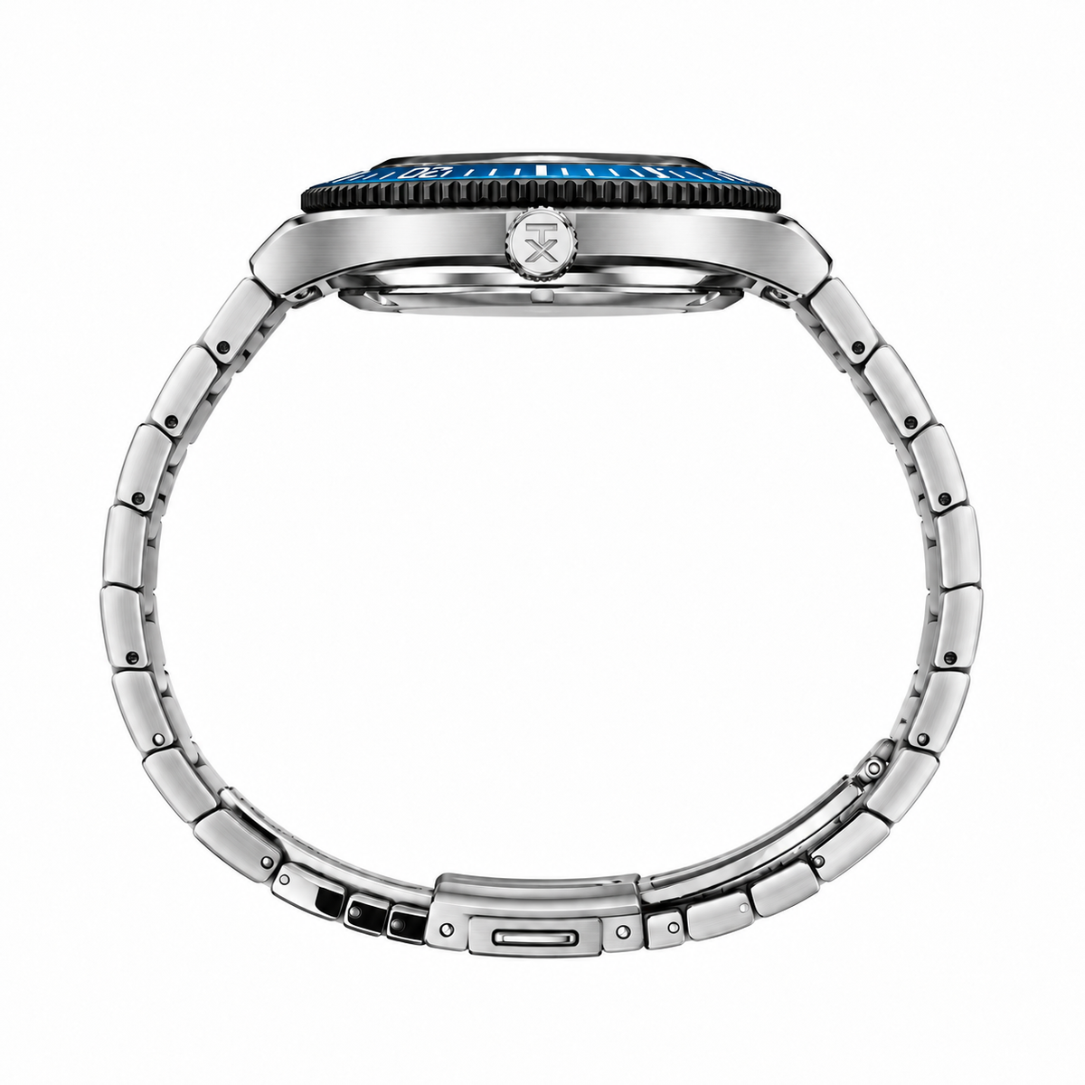 Ticora TIMEX automatic stainless steel watch with circular bracelet, showcasing a sleek, polished design and classic timepiece features.