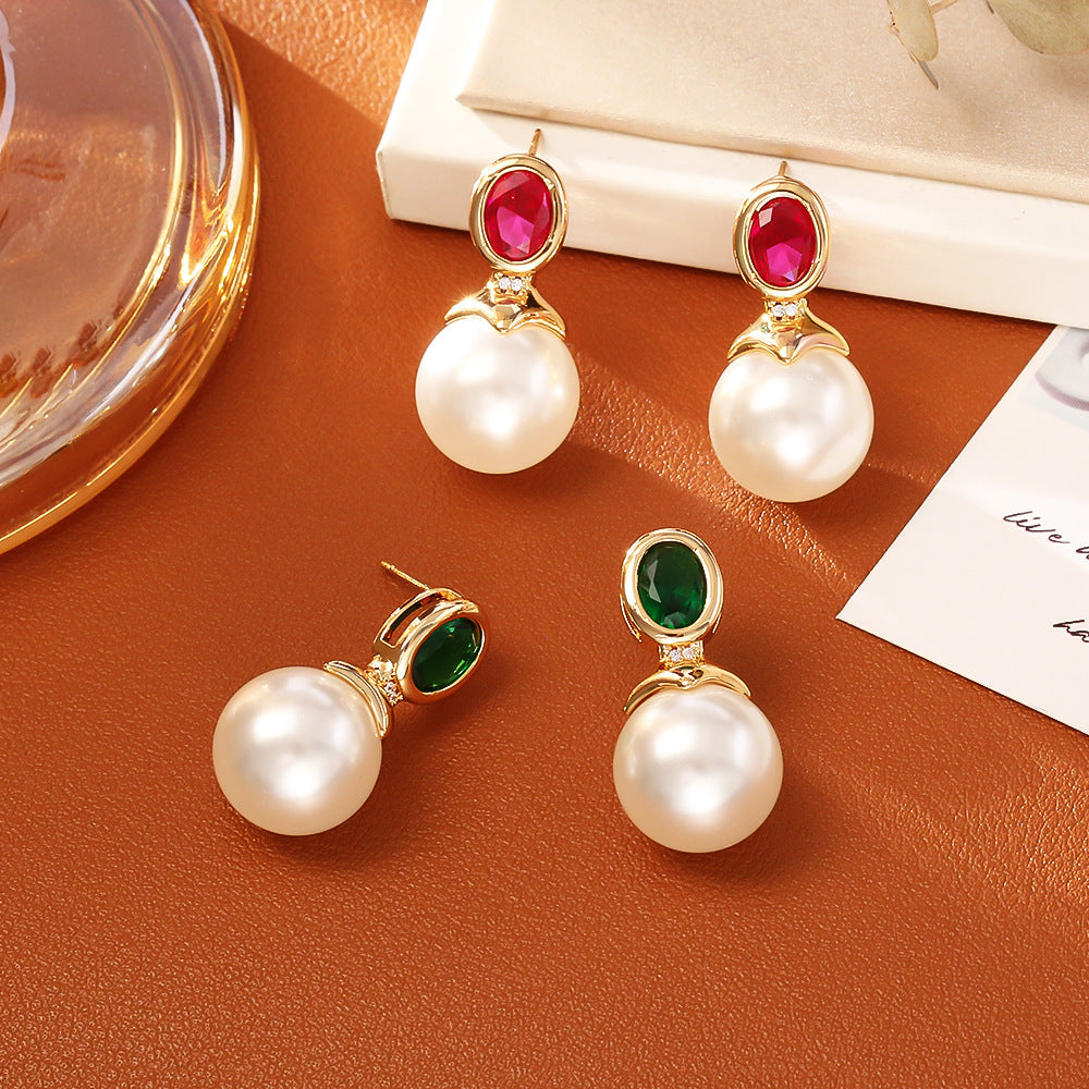 High-grade Ruby Pearl Stud Earrings Fashion Simple - AstroVerse™