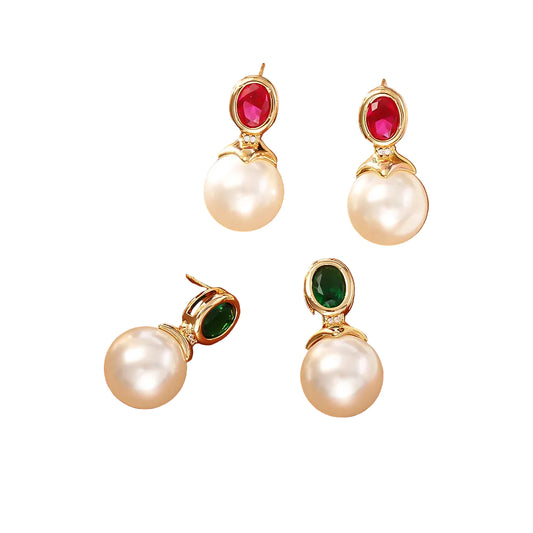 High-grade Ruby Pearl Stud Earrings Fashion Simple