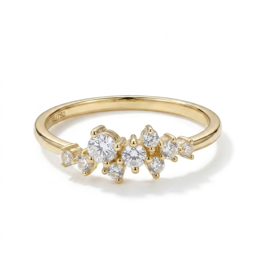 925 Sterling Silver Zircon Ring by eprolo, gold-plated minimalist stacking ring with sparkling zircon accents on smooth band